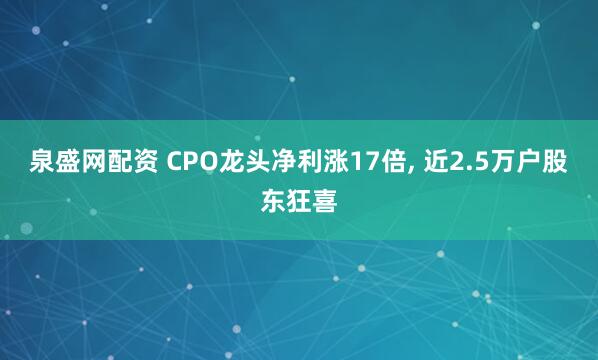 泉盛网配资 CPO龙头净利涨17倍, 近2.5万户股东狂喜
